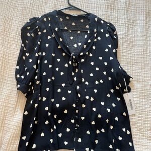 Reformation Black and White Heart Blouse